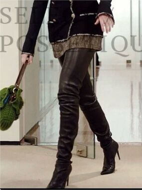 The CHANEL boots! Black Leather Over-the-Knee Stiletto Boots